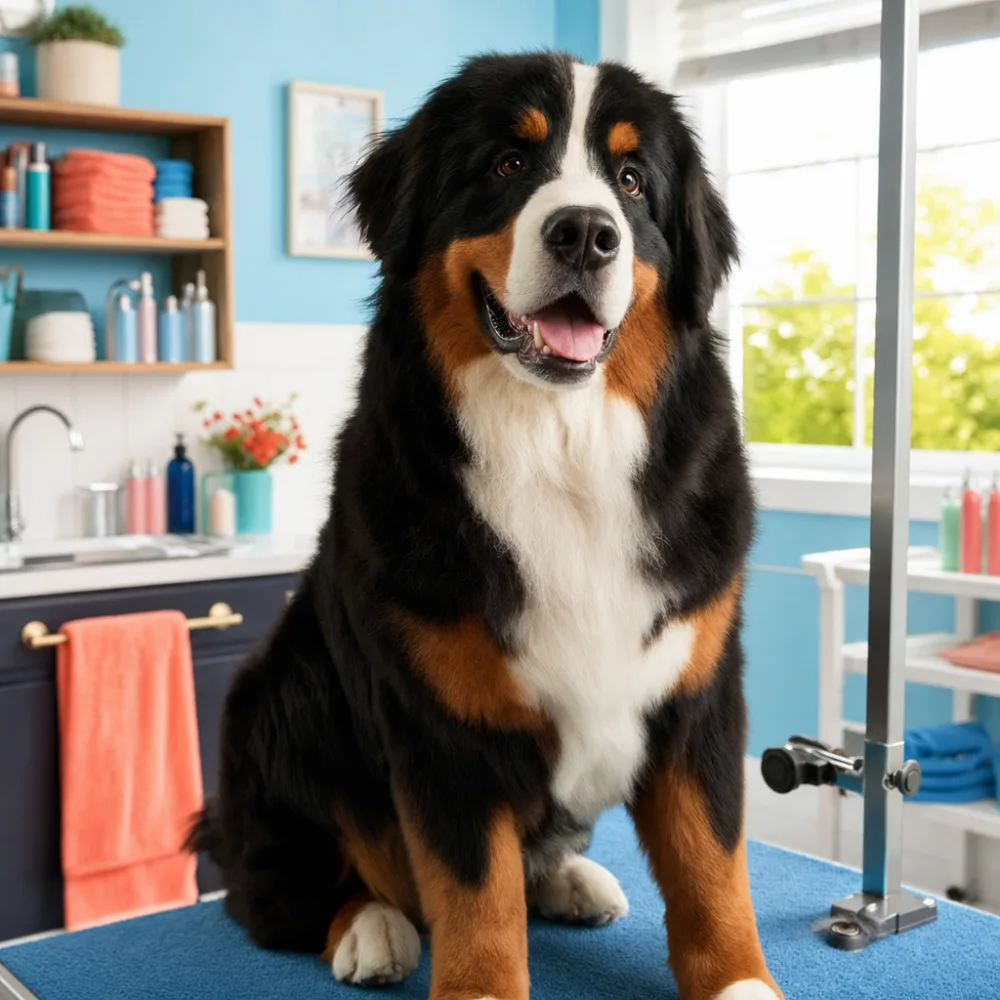 An extra-large dog enjoying a bath at The Tidy Hound Grooming Co.